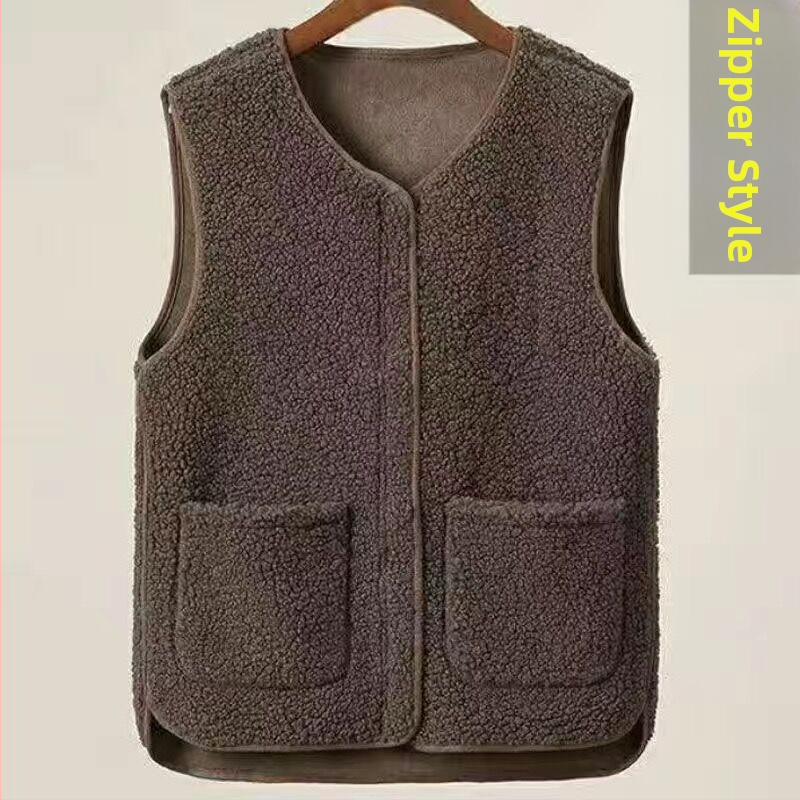 Naiste pluss-suuruses lambalihast plüüšvest 2023. aasta uus karusnahast ühes tükis vest