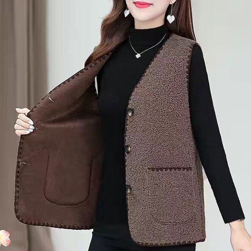 Naiste pluss-suuruses lambalihast plüüšvest 2023. aasta uus karusnahast ühes tükis vest