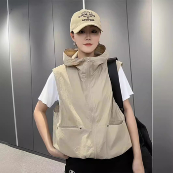 Vabaaja õhuke vest kevad- ja suvemantel naistele 2024. aasta uus Korea stiilis kapuutsiga salendav vest, universaalne vest naistele.