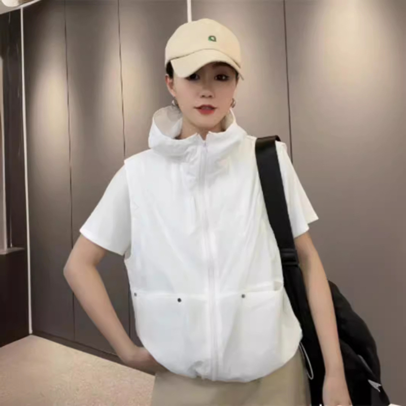 Vabaaja õhuke vest kevad- ja suvemantel naistele 2024. aasta uus Korea stiilis kapuutsiga salendav vest, universaalne vest naistele.