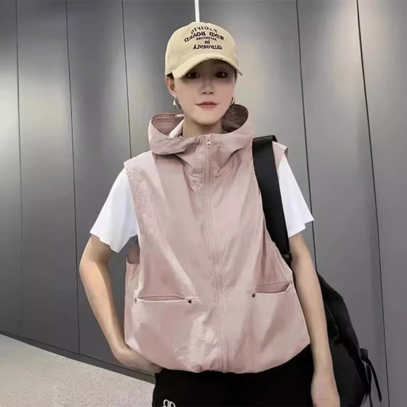 Vabaaja õhuke vest kevad- ja suvemantel naistele 2024. aasta uus Korea stiilis kapuutsiga salendav vest, universaalne vest naistele.