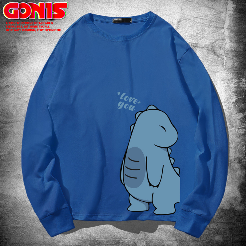 Hippo dinozaura garpiedurkņu T-krekls pavasara un rudens kokvilnas brīvs plāns pamatkrekls multfilmu Honkongas stila pāru tops