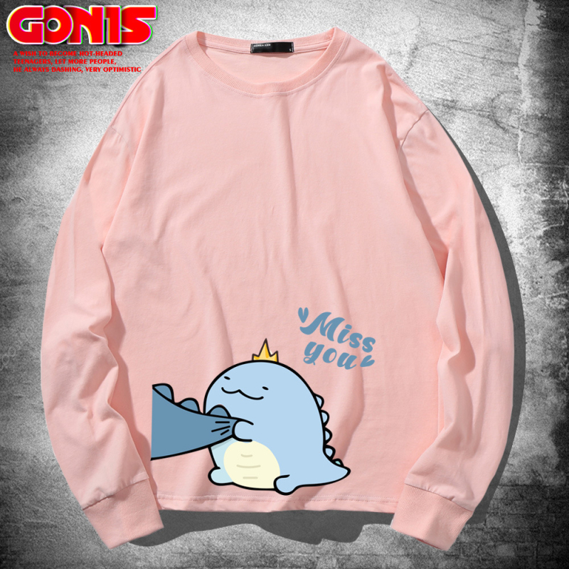 Hippo dinozaura garpiedurkņu T-krekls pavasara un rudens kokvilnas brīvs plāns pamatkrekls multfilmu Honkongas stila pāru tops