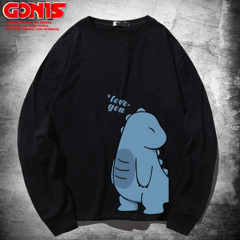 Hippo dinozaura garpiedurkņu T-krekls pavasara un rudens kokvilnas brīvs plāns pamatkrekls multfilmu Honkongas stila pāru tops