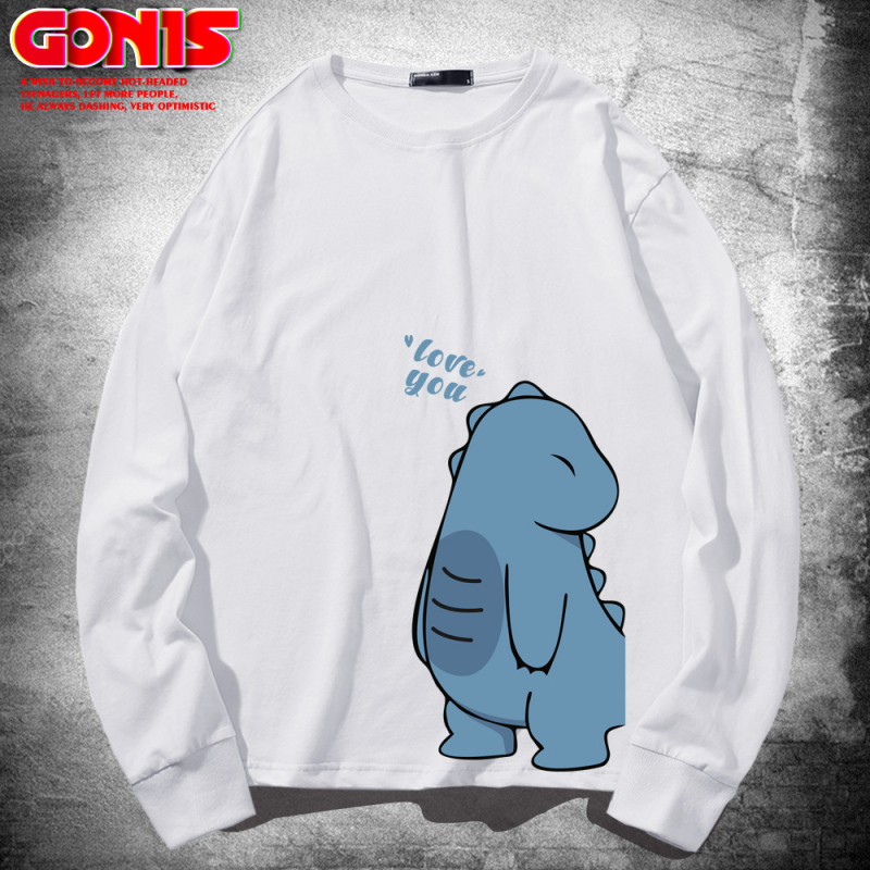 Hippo dinozaura garpiedurkņu T-krekls pavasara un rudens kokvilnas brīvs plāns pamatkrekls multfilmu Honkongas stila pāru tops