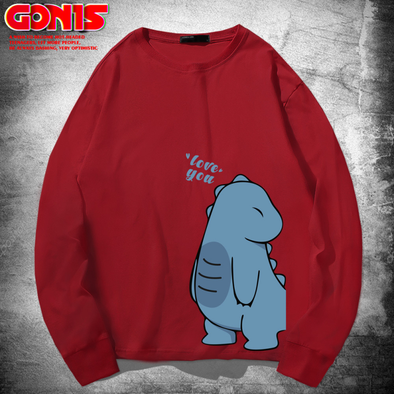 Hippo dinozaura garpiedurkņu T-krekls pavasara un rudens kokvilnas brīvs plāns pamatkrekls multfilmu Honkongas stila pāru tops