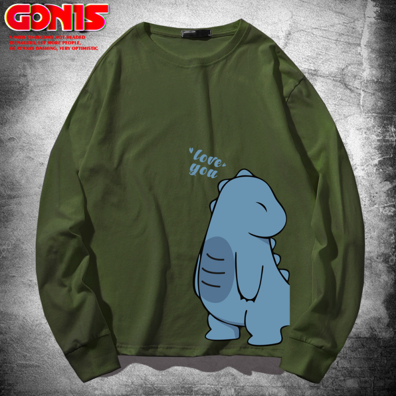 Hippo dinozaura garpiedurkņu T-krekls pavasara un rudens kokvilnas brīvs plāns pamatkrekls multfilmu Honkongas stila pāru tops