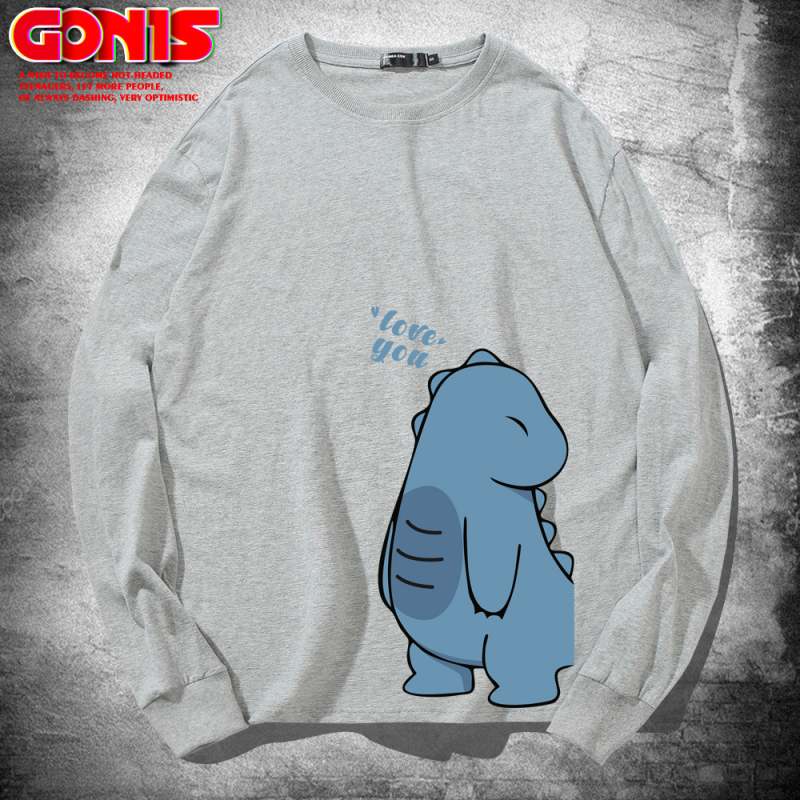 Hippo dinozaura garpiedurkņu T-krekls pavasara un rudens kokvilnas brīvs plāns pamatkrekls multfilmu Honkongas stila pāru tops