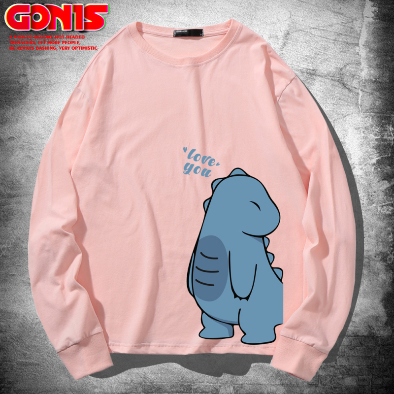 Hippo dinozaura garpiedurkņu T-krekls pavasara un rudens kokvilnas brīvs plāns pamatkrekls multfilmu Honkongas stila pāru tops