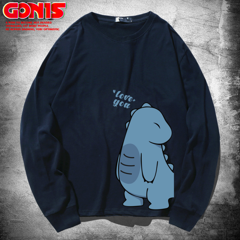 Hippo dinozaura garpiedurkņu T-krekls pavasara un rudens kokvilnas brīvs plāns pamatkrekls multfilmu Honkongas stila pāru tops