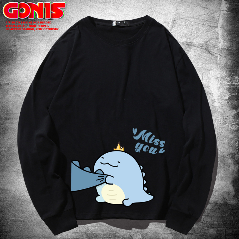 Hippo dinozaura garpiedurkņu T-krekls pavasara un rudens kokvilnas brīvs plāns pamatkrekls multfilmu Honkongas stila pāru tops