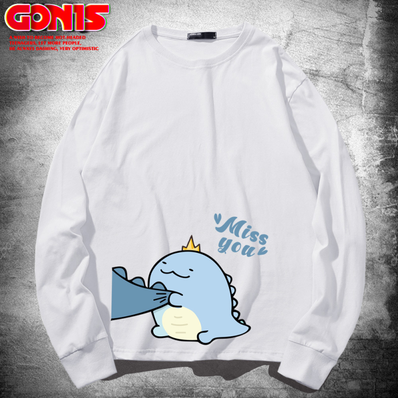 Hippo dinozaura garpiedurkņu T-krekls pavasara un rudens kokvilnas brīvs plāns pamatkrekls multfilmu Honkongas stila pāru tops