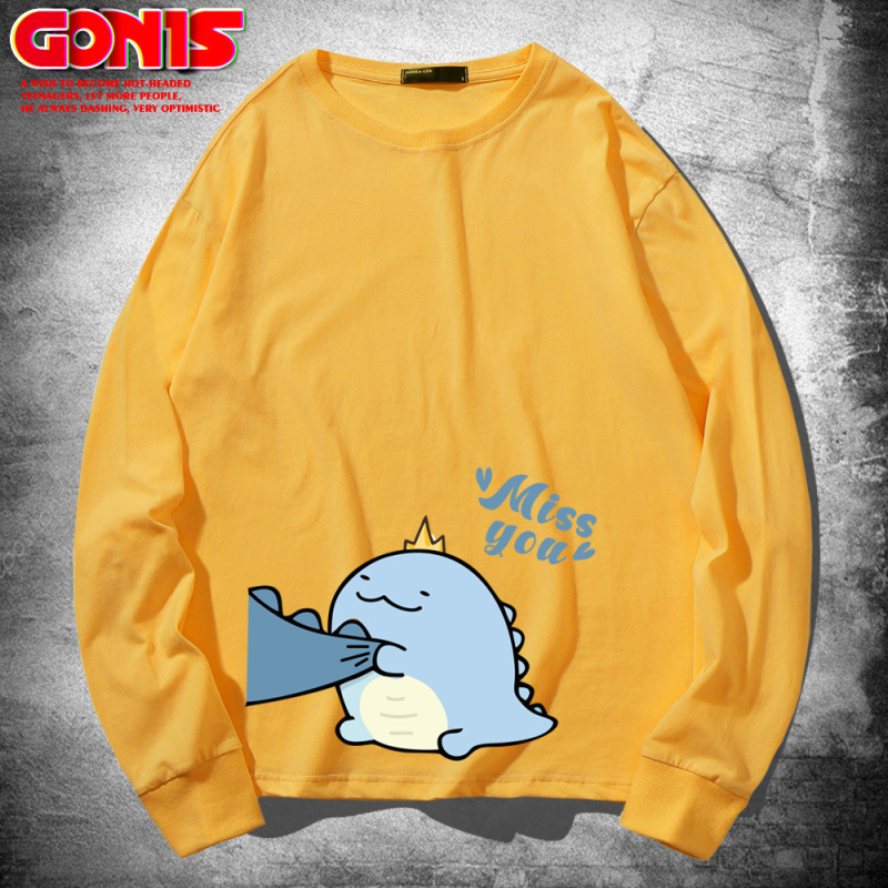 Hippo dinozaura garpiedurkņu T-krekls pavasara un rudens kokvilnas brīvs plāns pamatkrekls multfilmu Honkongas stila pāru tops