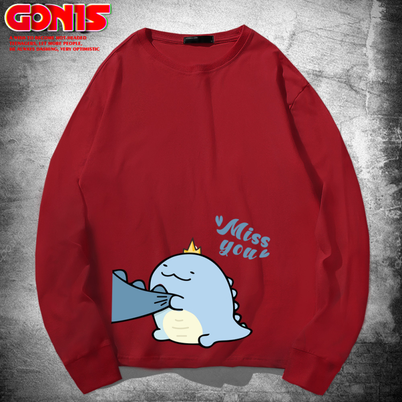 Hippo dinozaura garpiedurkņu T-krekls pavasara un rudens kokvilnas brīvs plāns pamatkrekls multfilmu Honkongas stila pāru tops