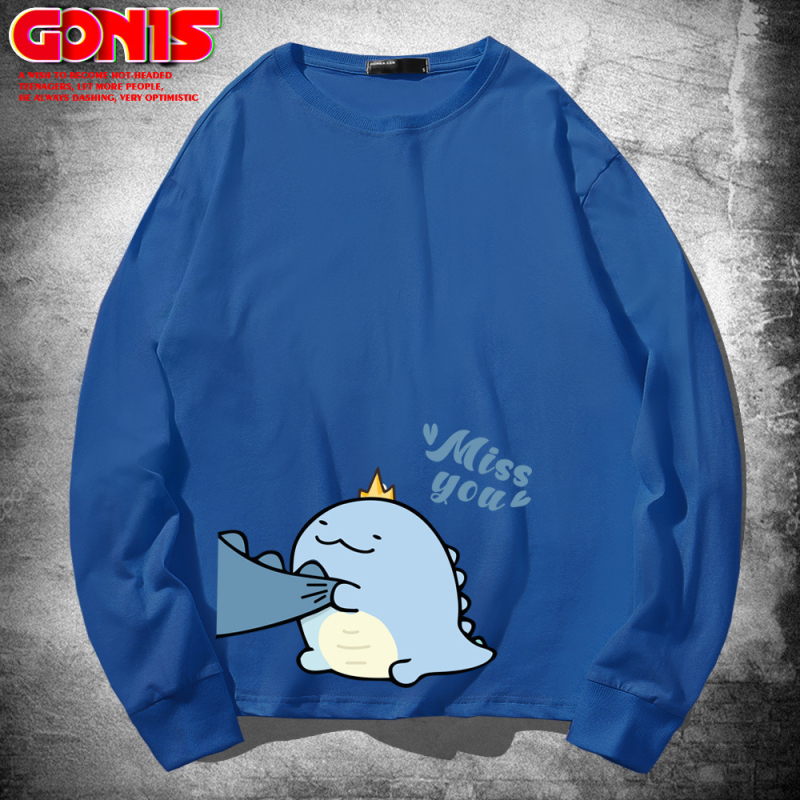 Hippo dinozaura garpiedurkņu T-krekls pavasara un rudens kokvilnas brīvs plāns pamatkrekls multfilmu Honkongas stila pāru tops