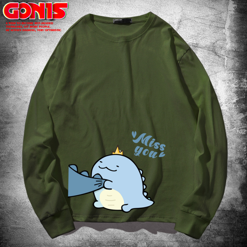 Hippo dinozaura garpiedurkņu T-krekls pavasara un rudens kokvilnas brīvs plāns pamatkrekls multfilmu Honkongas stila pāru tops