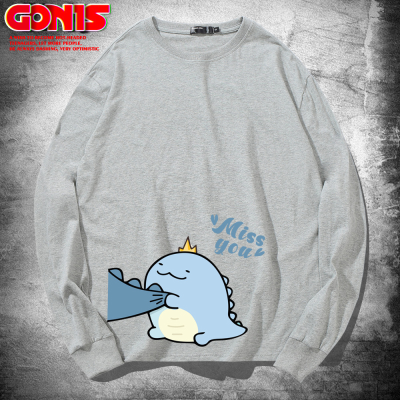 Hippo dinozaura garpiedurkņu T-krekls pavasara un rudens kokvilnas brīvs plāns pamatkrekls multfilmu Honkongas stila pāru tops