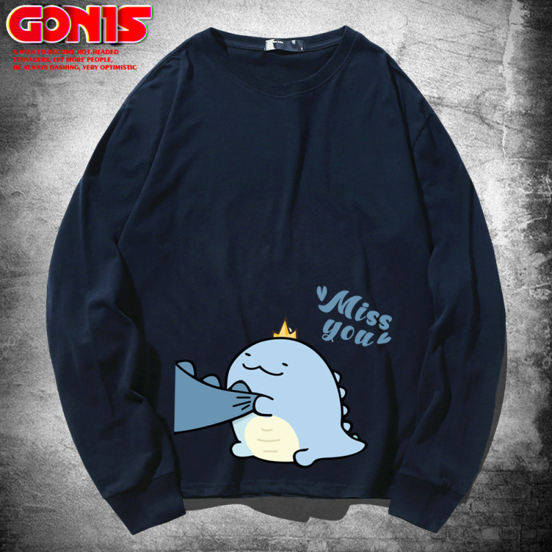 Hippo dinozaura garpiedurkņu T-krekls pavasara un rudens kokvilnas brīvs plāns pamatkrekls multfilmu Honkongas stila pāru tops