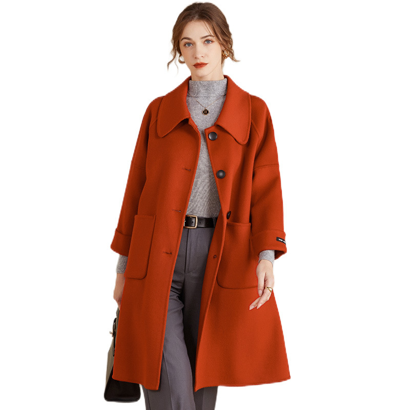 Palton de lână cu două fețe, iarna, nou, cu un singur nasture, cu mânecă lungă, cu guler de păpușă, casual, elegant, simplu