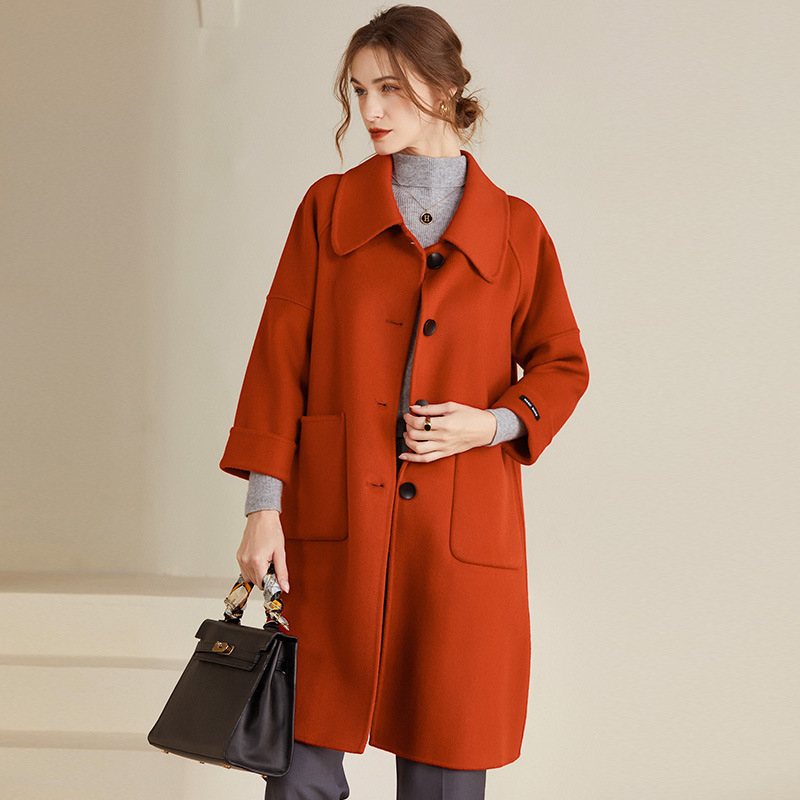 Palton de lână cu două fețe, iarna, nou, cu un singur nasture, cu mânecă lungă, cu guler de păpușă, casual, elegant, simplu