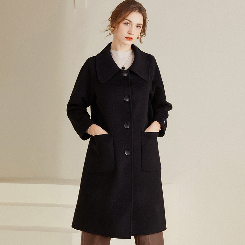 Palton de lână cu două fețe, iarna, nou, cu un singur nasture, cu mânecă lungă, cu guler de păpușă, casual, elegant, simplu