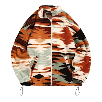 Cezhraničné európske a americké oblečenie, aztécka etnická potlač, ultrajemná rakúska zamatová plyšová bunda bez kapucne so zipsom, dámska elegantná