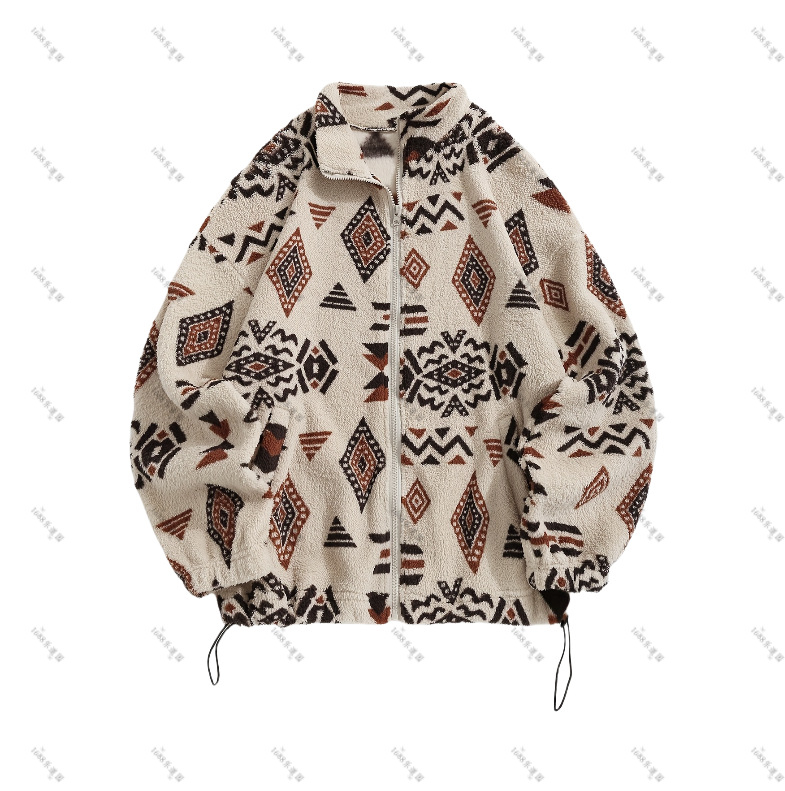 Cezhraničné európske a americké oblečenie, aztécka etnická potlač, ultrajemná rakúska zamatová plyšová bunda bez kapucne so zipsom, dámska elegantná