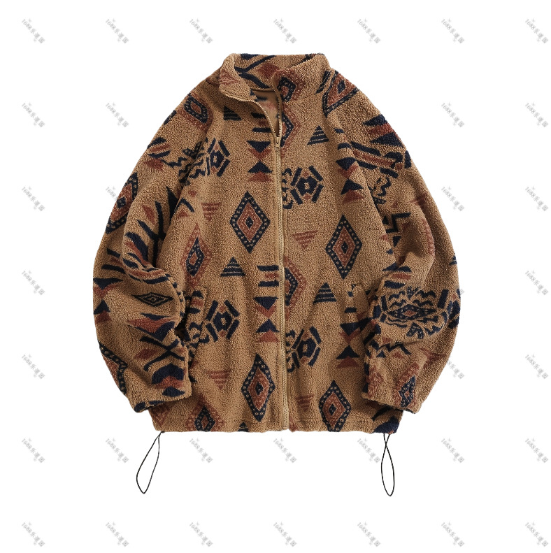 Cezhraničné európske a americké oblečenie, aztécka etnická potlač, ultrajemná rakúska zamatová plyšová bunda bez kapucne so zipsom, dámska elegantná