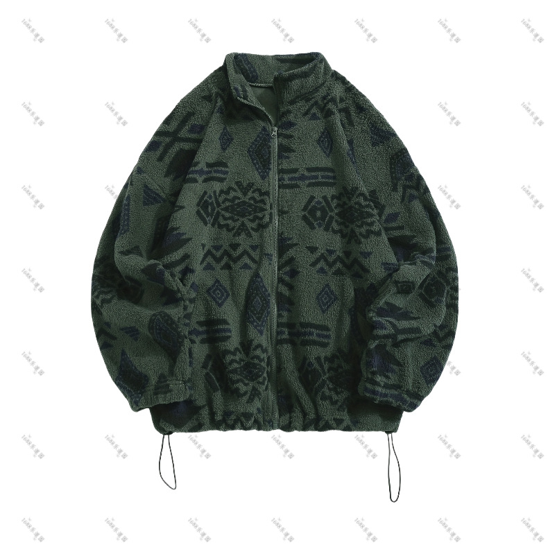 Cezhraničné európske a americké oblečenie, aztécka etnická potlač, ultrajemná rakúska zamatová plyšová bunda bez kapucne so zipsom, dámska elegantná
