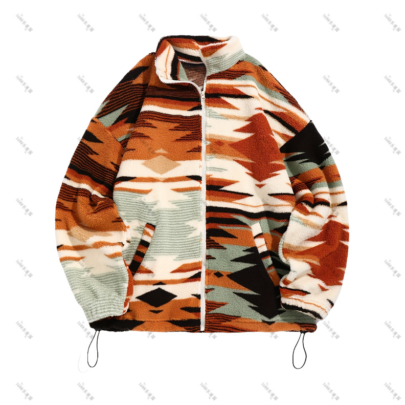 Cezhraničné európske a americké oblečenie, aztécka etnická potlač, ultrajemná rakúska zamatová plyšová bunda bez kapucne so zipsom, dámska elegantná
