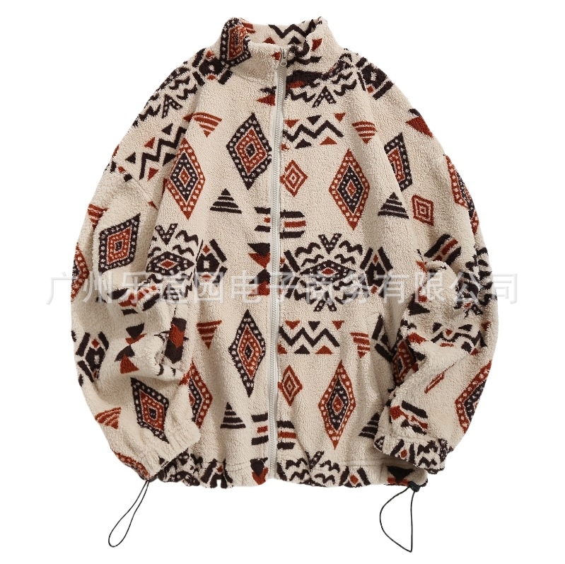 Cezhraničné európske a americké oblečenie, aztécka etnická potlač, ultrajemná rakúska zamatová plyšová bunda bez kapucne so zipsom, dámska elegantná