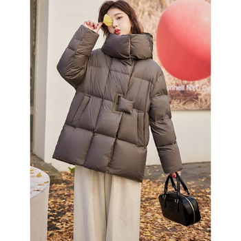 Väliskaubanduse keskmise pikkusega sulejope puuvillase polstriga naistele, talvine, uute Euroopa kaupade disainiga, pruun, lahtine vabaajajope