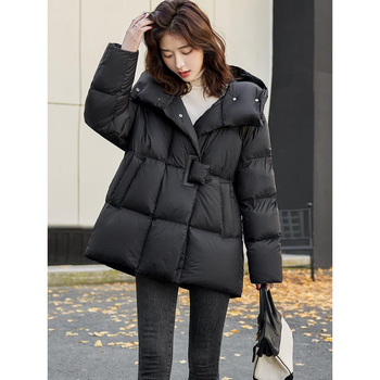 Väliskaubanduse keskmise pikkusega sulejope puuvillase polstriga naistele, talvine, uute Euroopa kaupade disainiga, pruun, lahtine vabaajajope