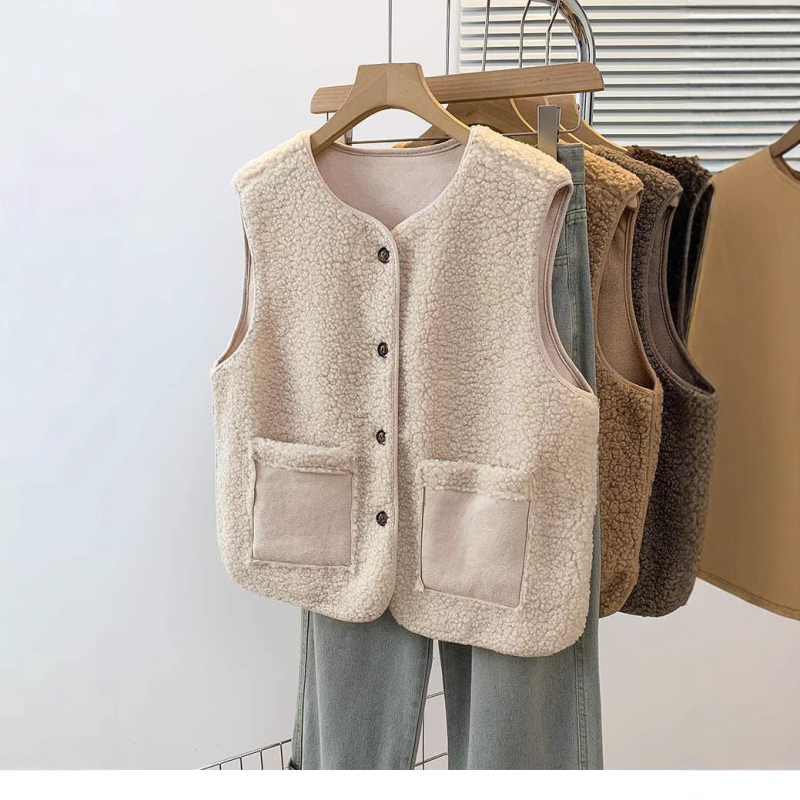 2024 m. rudens ir žiemos nauja vakarietiško stiliaus „Little Man“ ėrienos vilnos liemenė, moteriška trumpa viršutine liemenė, moteriška striukė