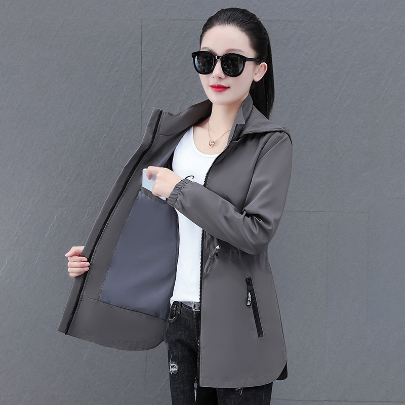 Európai és amerikai ruházati határokon átnyúló dropshipping közepes hosszúságú széldzseki női kapucnis derékkabát Amazon nagykereskedelmi Aliexpress ruházat