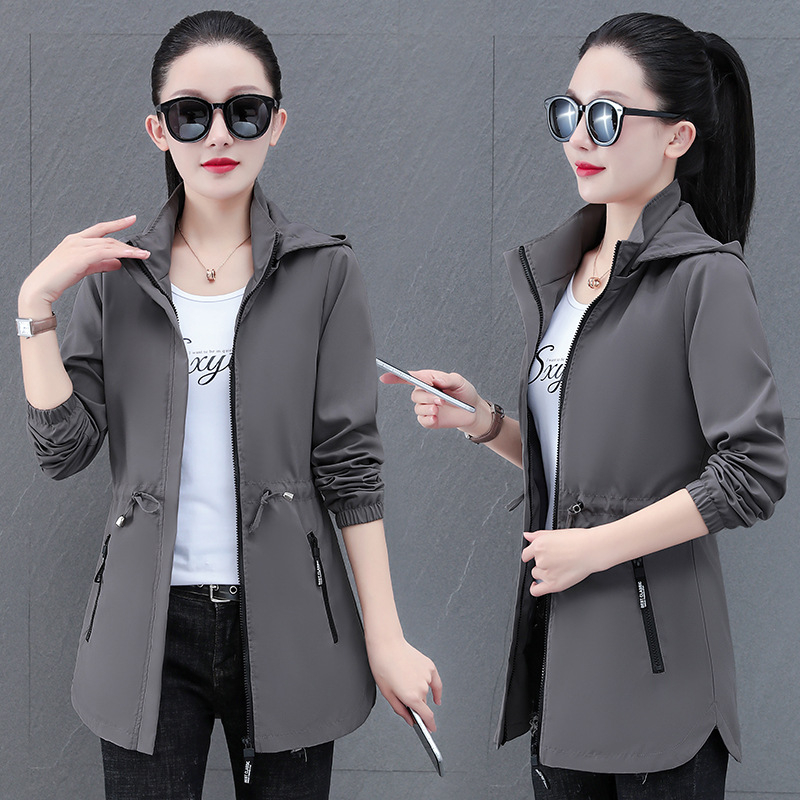 Európai és amerikai ruházati határokon átnyúló dropshipping közepes hosszúságú széldzseki női kapucnis derékkabát Amazon nagykereskedelmi Aliexpress ruházat