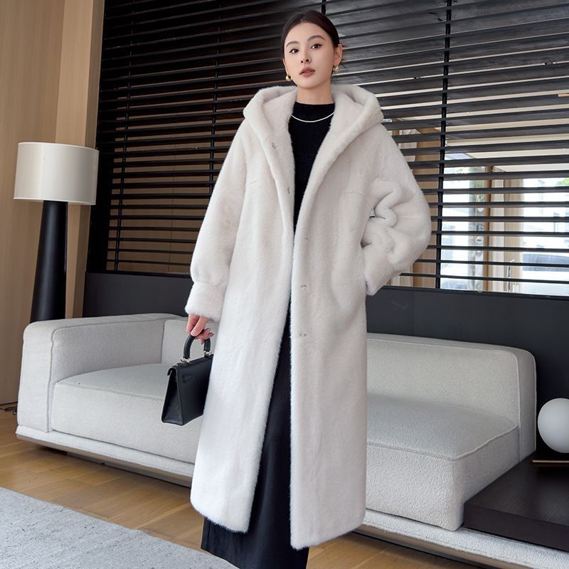 „Cross-Border 2025“ žieminis naujas aksominis audinės kailis moterims, ekologiškas ilgas audinės kailio paltas