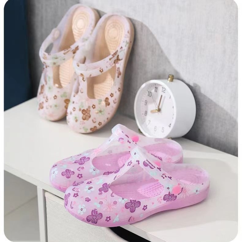 Naujos vasarinės moteriškos basutės su spauda ir skylutėmis, želė bateliai, basutės ir šlepetės, moteriški viršutiniai drabužiai, neslystantys batai, moteriški viršutiniai drabužiai, basutės