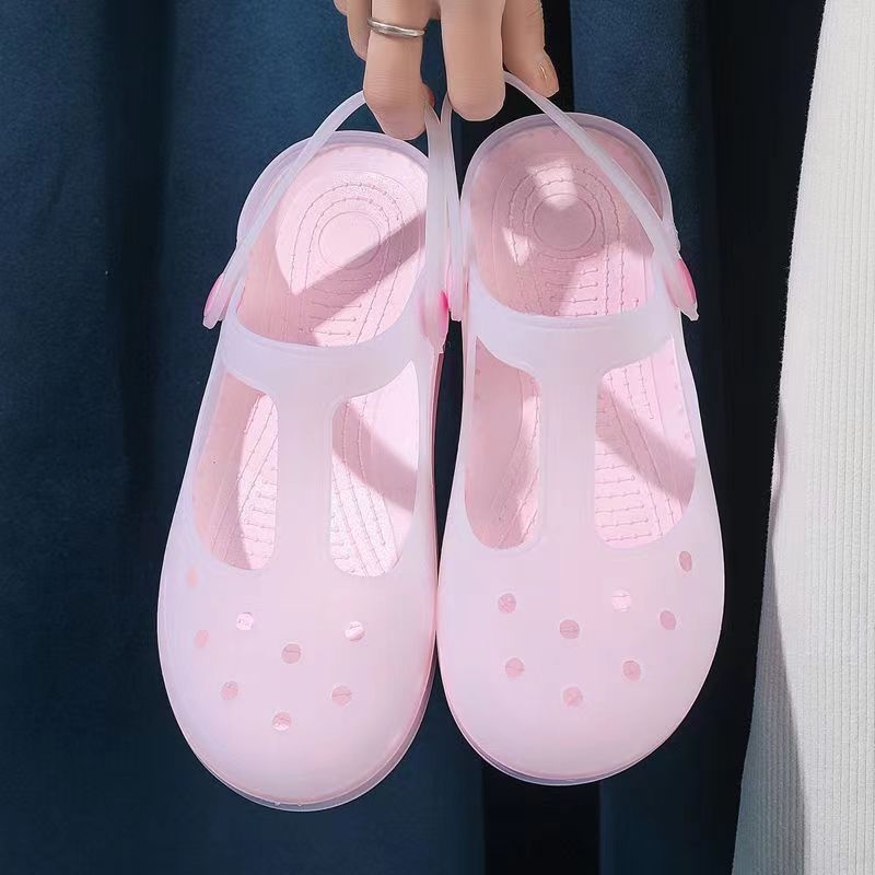 Naujos vasarinės moteriškos basutės su spauda ir skylutėmis, želė bateliai, basutės ir šlepetės, moteriški viršutiniai drabužiai, neslystantys batai, moteriški viršutiniai drabužiai, basutės