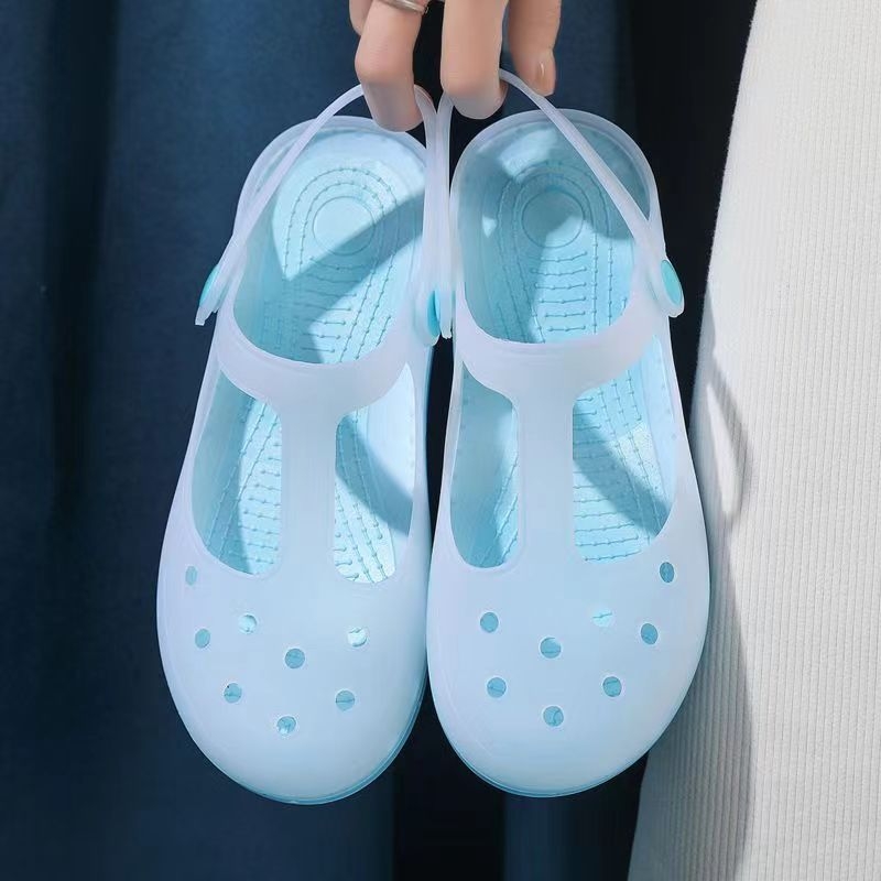 Naujos vasarinės moteriškos basutės su spauda ir skylutėmis, želė bateliai, basutės ir šlepetės, moteriški viršutiniai drabužiai, neslystantys batai, moteriški viršutiniai drabužiai, basutės