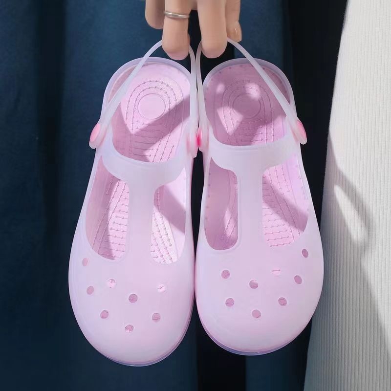 Naujos vasarinės moteriškos basutės su spauda ir skylutėmis, želė bateliai, basutės ir šlepetės, moteriški viršutiniai drabužiai, neslystantys batai, moteriški viršutiniai drabužiai, basutės