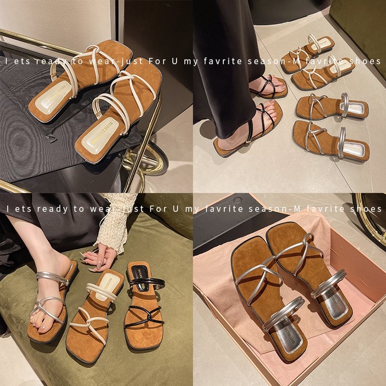 Sandale de damă cu toc gros și subțire, cu cruce, vară exterioară 2025, sandale elegante și frumoase, cu două uzuri, franțuzești, negre