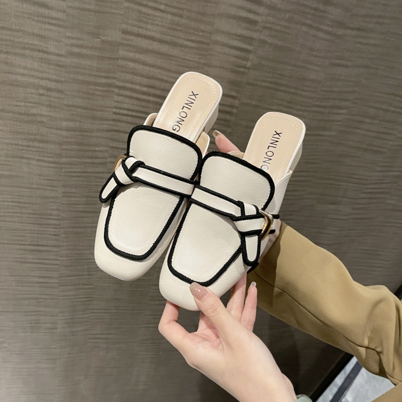 Prancūziško stiliaus vakarinės šlepetės, pusbačiai, 2025 m., naujos pavasario „Baotou“ šlepetės, moteriškos vasaros aprangos, „Mueller“ batai, basutės