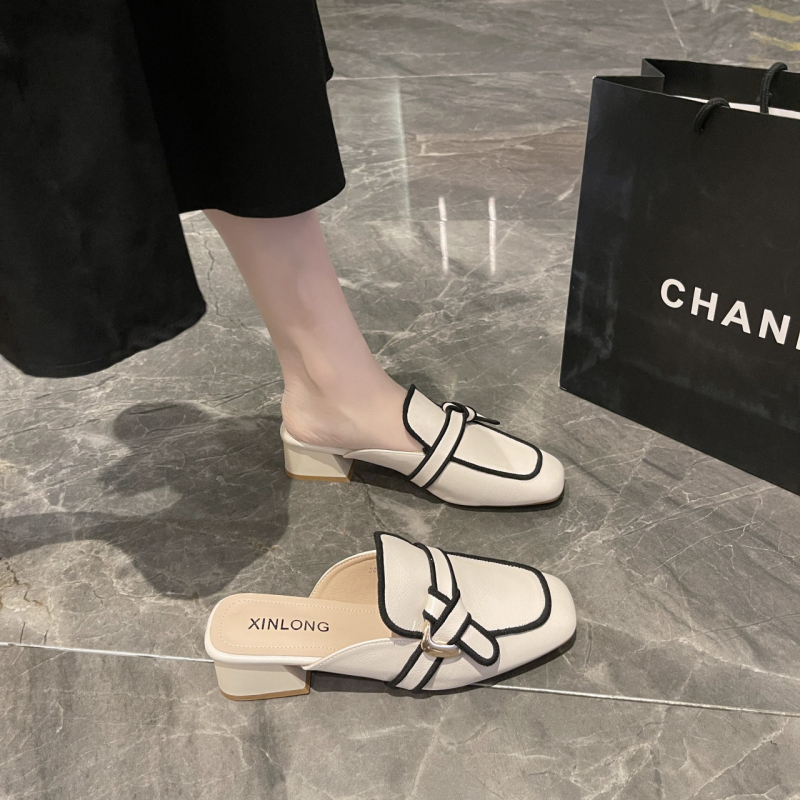 Prancūziško stiliaus vakarinės šlepetės, pusbačiai, 2025 m., naujos pavasario „Baotou“ šlepetės, moteriškos vasaros aprangos, „Mueller“ batai, basutės