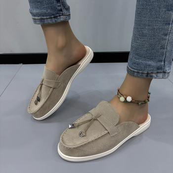 Sandale și papuci cu toc înalt din piele de căprioară, mărime plus, transfrontaliere, pentru femei, vara 2024, sandale și papuci casual la modă nouă pentru femei