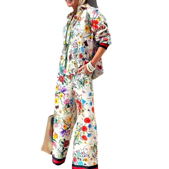Ανεξάρτητος σταθμός εξωτερικού εμπορίου Ευρώπης και Ηνωμένων Πολιτειών γυναικών νέο Amazon τυπωμένο κοστούμι casual παντελόνι πουκάμισο μπουφάν μόδας 3023