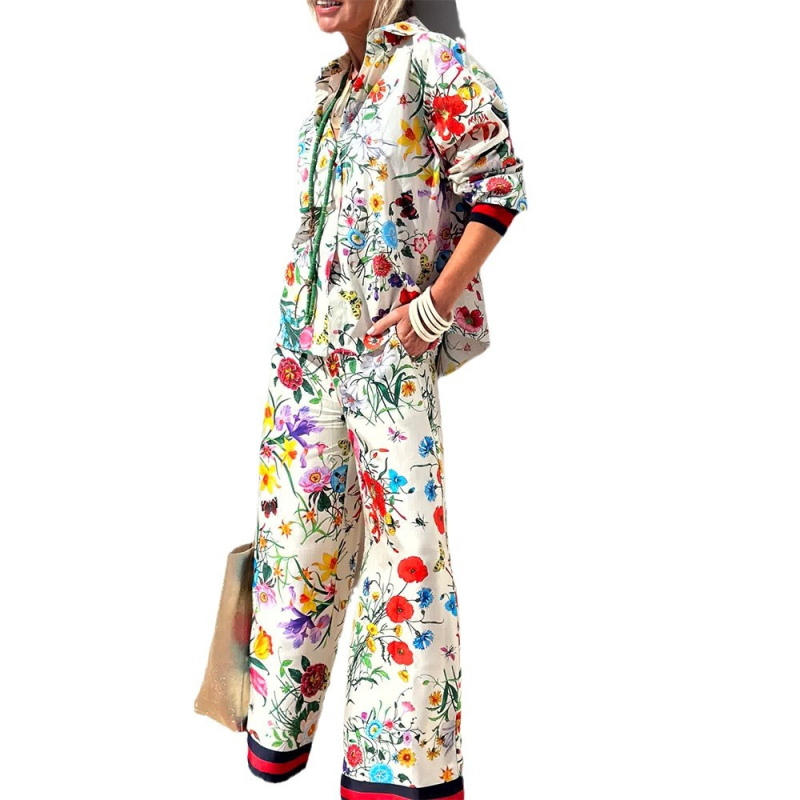 Stație independentă de comerț exterior Europa și Statele Unite ale Americii noul costum imprimat Amazon pentru femei, pantaloni casual, cămașă, jachetă la modă 3023