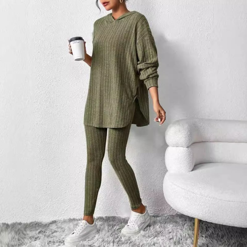 Spot toamna și iarna europene și americane Amazon transfrontaliere îmbrăcăminte pentru femei Pit Strip Loose cu glugă cu mânecă lungă pantaloni casual costum de fir