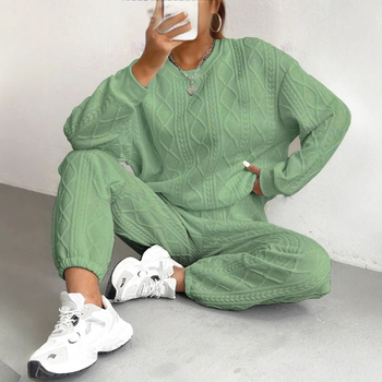 Jesenné a zimné európske a americké oblečenie 2025, cezhraničné nové módne žakárové nohavice so závitom, ležérny dvojdielny oblek pre ženy