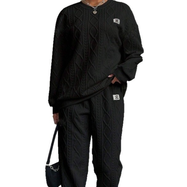 Jesenné a zimné európske a americké oblečenie 2025, cezhraničné nové módne žakárové nohavice so závitom, ležérny dvojdielny oblek pre ženy